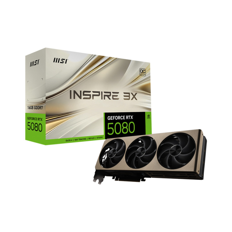 TARJETA DE VIDEO MSI (RTX 5080 16G INSPIRE 3X OC) 16GB GDDR7, 2655 MHZ, 1*HDMI, 3*DP, 3*FAN