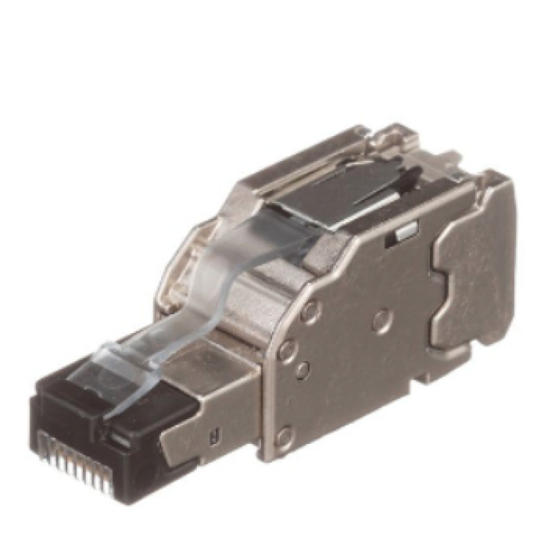 Plug RJ45 Blindado Instalación Recta Terminación en Campo Certificable Compatible con Cat5e Cat6 y Cat6A Color Plata