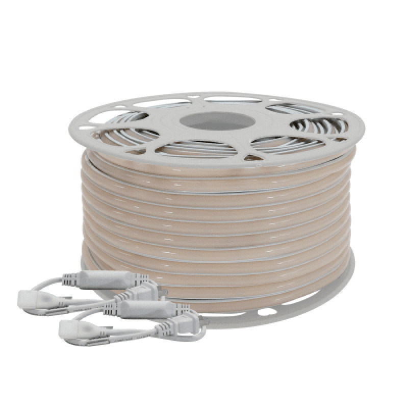 Manguera LED Luminosa Blanca de Resina Transparente y Flexible / Para uso Interior o Exterior / Carrete de 50 m/ 110V CA  42 A/ 500 W Potencia / TCC 6500 K