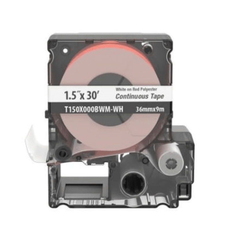 Casete de Etiquetas de Vinilo de Cinta Continua Color Negro Sobre Rojo Uso Interior/Exterior 358 mm de Ancho x 9 Metros de Largo