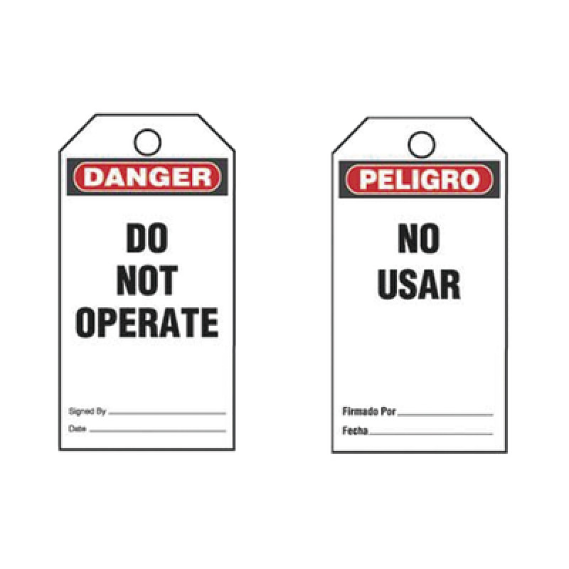 Paquete de 25 Etiquetas de Seguridad Con Texto Peligro No Usar de 76 x 146 mm Color Negro Sobre Blanco