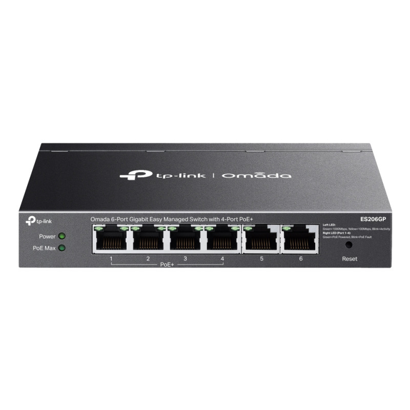 Switch Easy Managed TP-Link Omada ES206GP metálico escritorio/ montaje pared 6 puertos gigabit (4 puertos PoE+802.3af/at max. 65W)