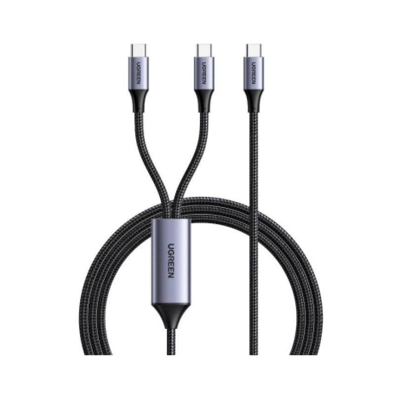 Cable USBC a Y USBC  USBC | 15 Metros | Carga Rápida de hasta 100W | PD30 | QC40/30/20 | FPC | AFC | Protección Integrada| Caja de Aluminio | Nylon Trenzado | Amplia Compatibilidad | Color Negro
