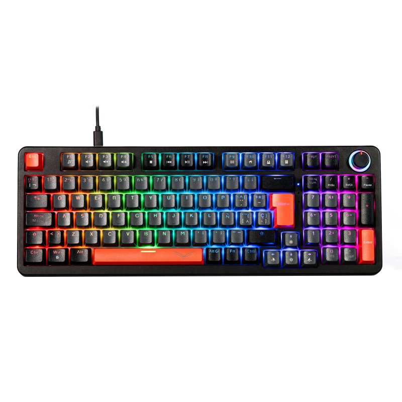 Teclado gamer mecanico Naceb switch Café RGB Rojo Phyton modelo color Gris NA-0972G