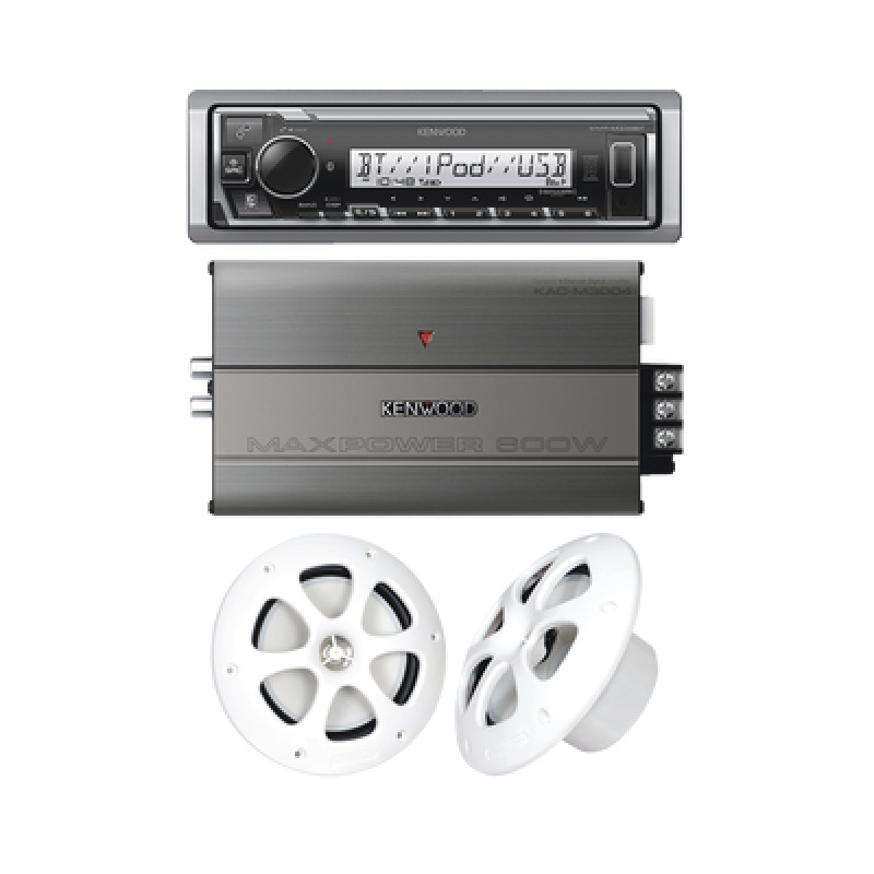 Kit de estereo con Bluetooth KMRM332BT | Amplificador KACM3004  | mas Par de bocinas KFC1613MRW