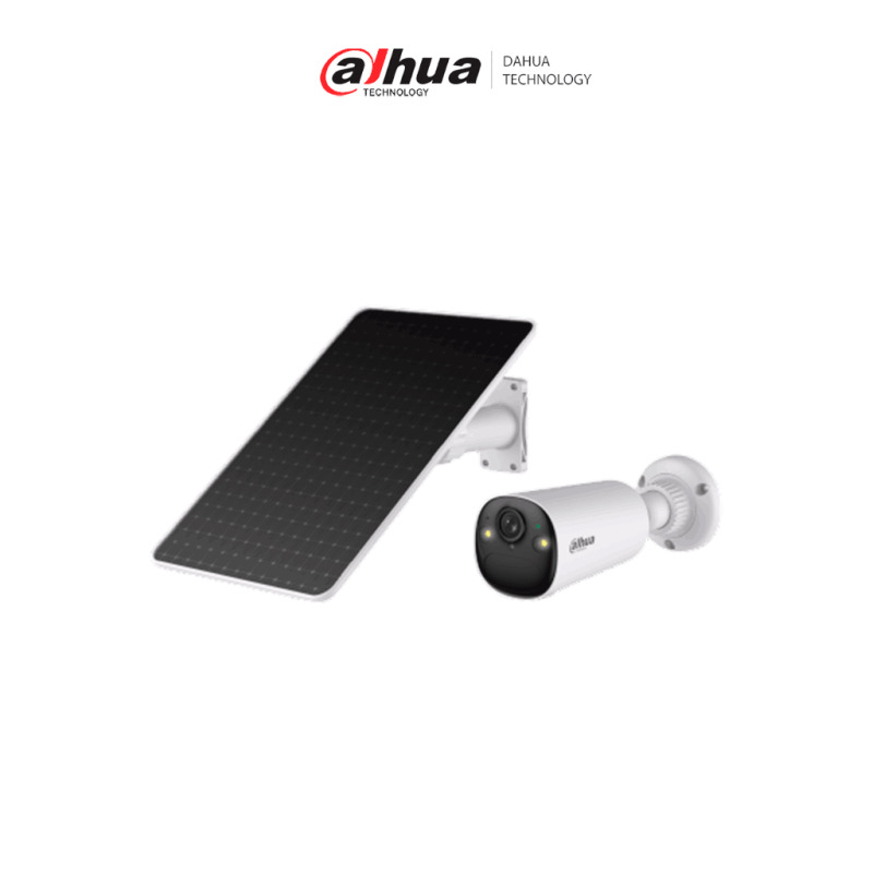 DAHUA  DH-KIT/BF4CP-4G-XL/M0508- Kit cámara bullet 4G con panel solar con batería incluida/ 4 Megapíxeles/ AOV (Always-On Video)/ 122.5°/ Alarma de Luz y Sonido/ Audio Bidireccional/ Detección de humanos y vehículos/ Ranura para Micro SD/ IP66/